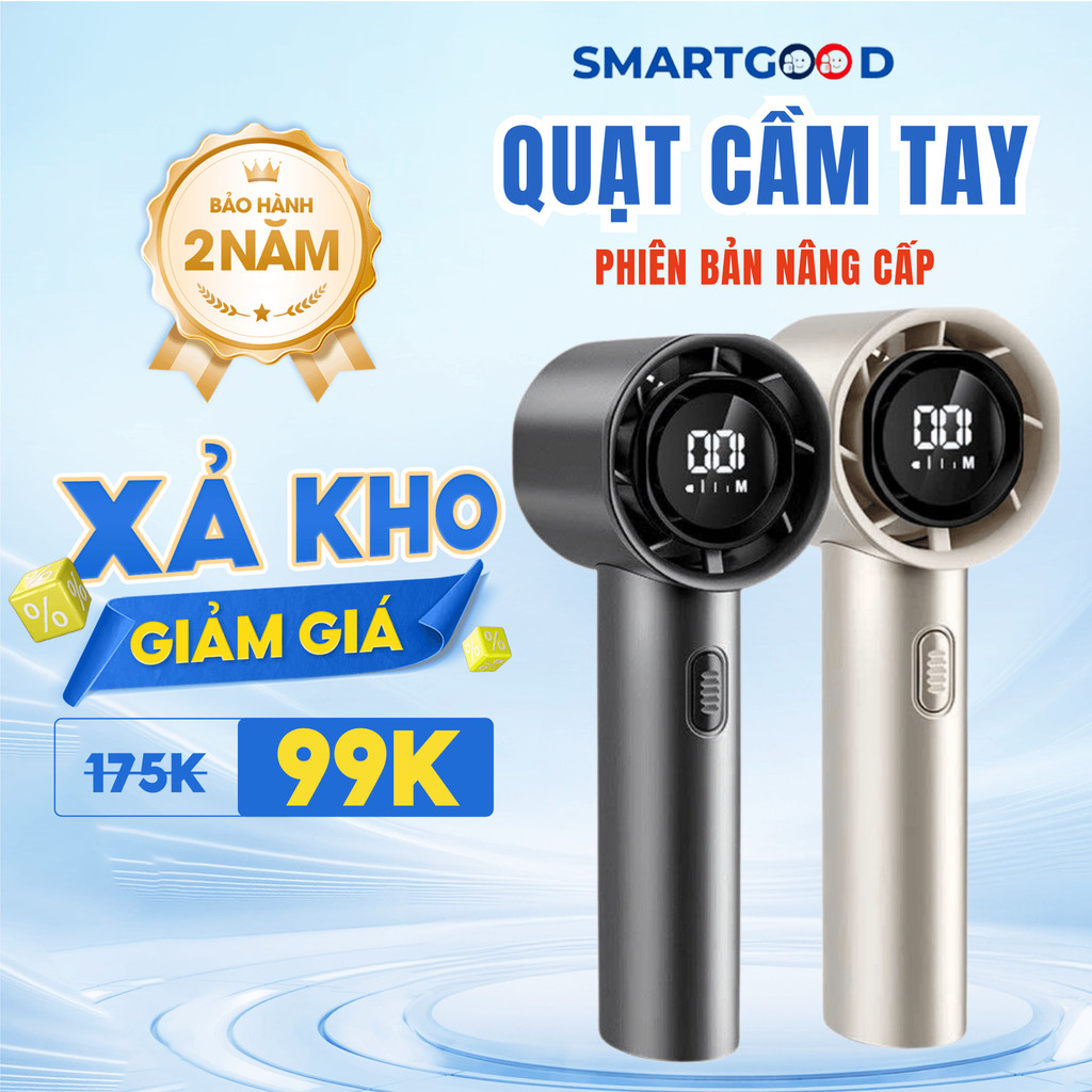 Quạt Tích Điện Mini Turbo S29 Nhiều Cấp Độ Gió, Quạt Điện Cầm Tay Hiển Thị Đèn Led 100 Gear Tốc Độ Cao SmartGood