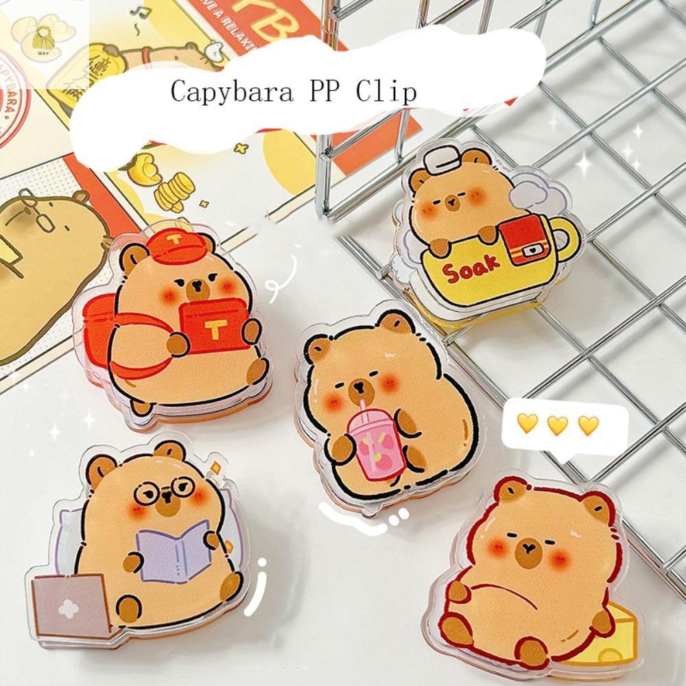 WAY Kẹp PP Capybara, Kẹp giấy Capybara Kẹp ghi nhớ hoạt hình, Vật tư đóng sách văn phòng Đánh dấu tr