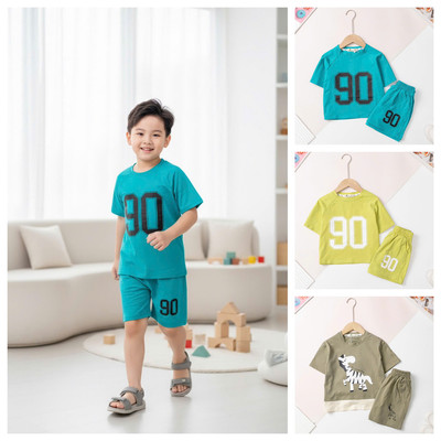 Bộ ngắn tay LITIBABY thun cotton áo phông quần đùi mùa hè  bé trai size 2/10 tuổi