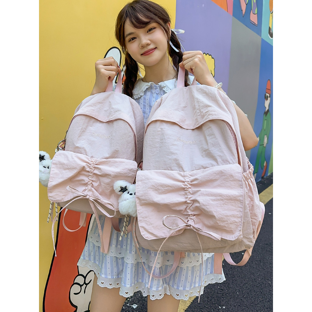 Giá Trị Cao Màu Trơn Nhẹ Học Sinh Schoolbag Nữ Ngoài Trời Giặt Vải Đi Xe Đạp Du Lịch Ba Lô Học Phí T