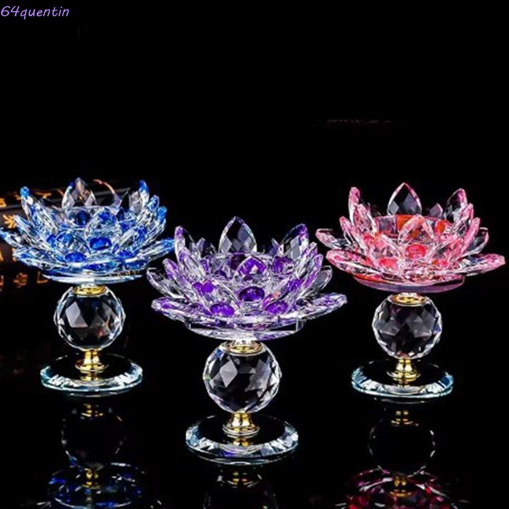 QUENTIN Crystal Lotus Candle Holder, Hoom Decor Glass Lotus Flower Candlestick, Mô phỏng trong suốt 