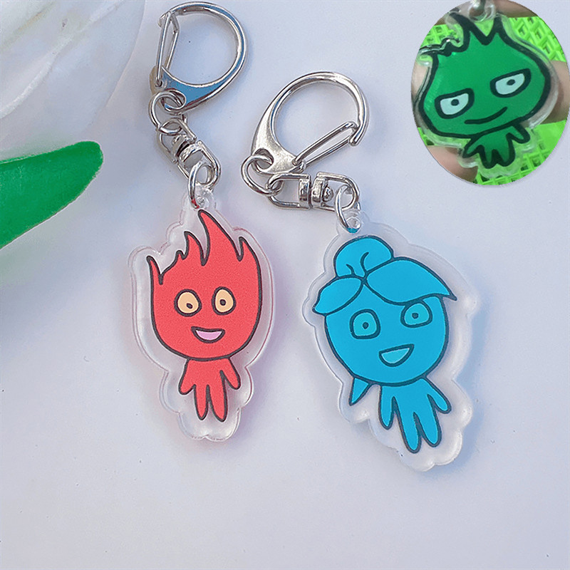 Cartoon Acrylic Keychain Ice Man Fire Man Anime Key Chains School Bag Pendant Couple Key Ring Gifts