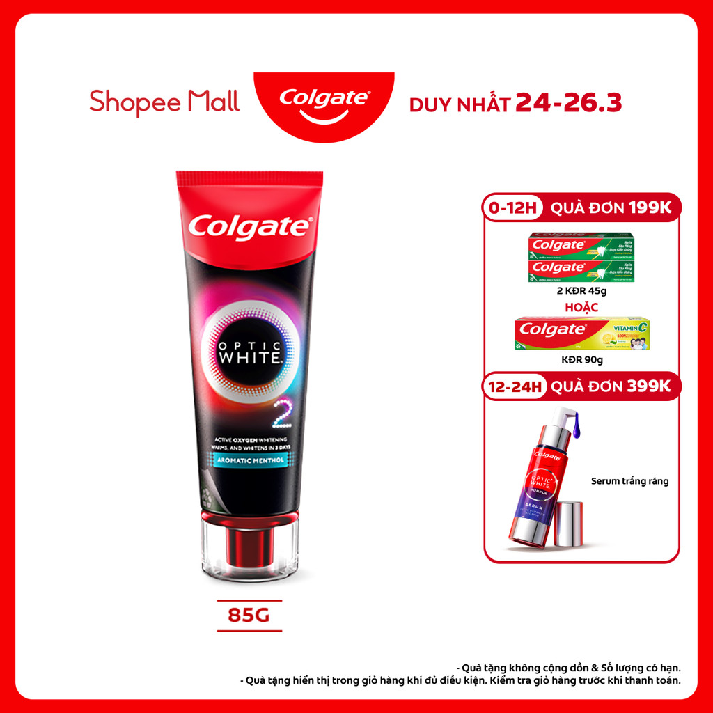 Kem Đánh Răng Colgate trắng răng TRONG 3 NGÀY Optic White O2 với Oxy Hoạt Tính 85g/ tuýp