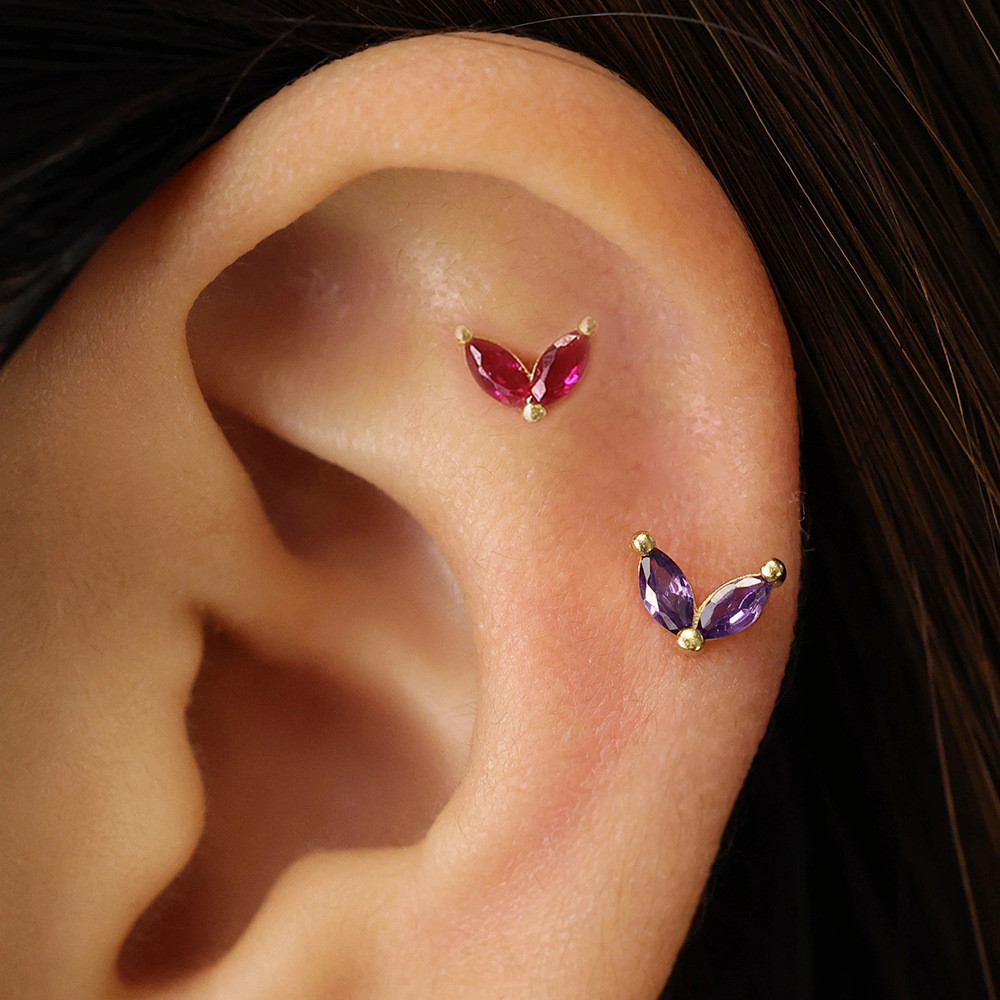 Bông Tai Sáng Tạo Ngựa Mắt Bông Tai Thép Không Gỉ Ren Bông Tai Lá Nhỏ Bông Tai Tai Tai Khuyên Tai 26