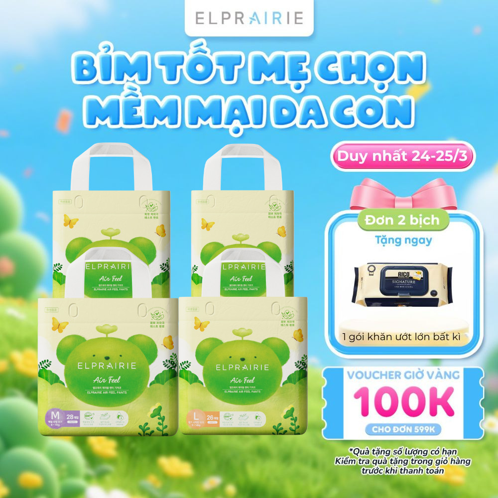 Tã/Bỉm Quần ELPRAIRIE Air Feel Nội Địa Hàn Siêu Mềm Cho Da Nhạy Cảm, Thấm Hút Nhanh - Đủ Size M38/L34/XL24/XXL20 Cho Bé