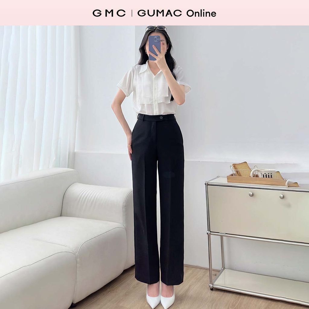 Quần tây nữ ống suông GUMAC thiết kế bản lưng cài quai dê chất tuyết mưa đứng form LQE1241