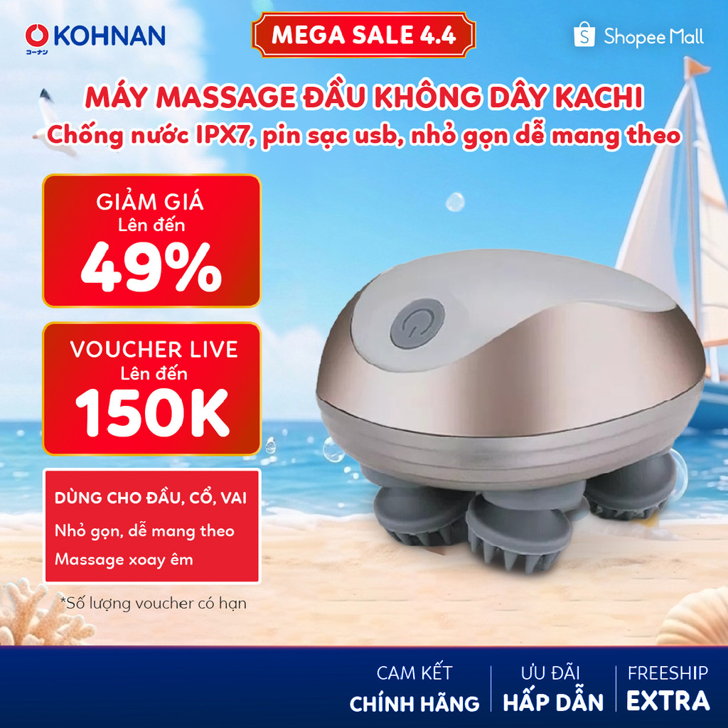 Máy massage đầu không dây KACHI MK399 massage thư giãn da đầu, chống nước IPX7, pin sạc USB, nhỏ gọn