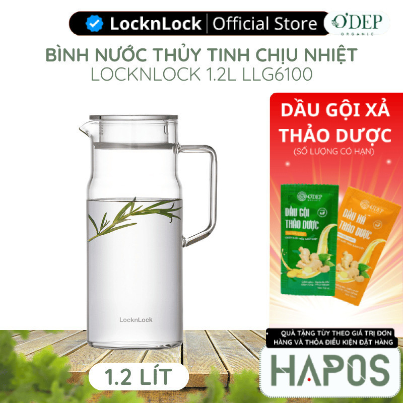 Bình nước thuỷ tinh LocknLock 1.2L chịu nhiệt Metro Glass LLG6100 - HAPOS LBE