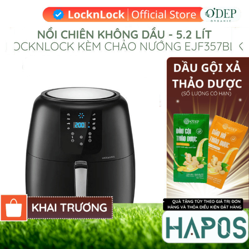 Nồi chiên không dầu 5,2L LocknLock Chính hãng 1800W EJF357BLK - HAPOS HOF