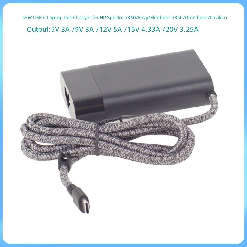 Bộ sạc máy tính xách tay USB C 65W cho HP Spectre x360, Envy, Elitebook x360, Omnibook, Pavilion, Ch