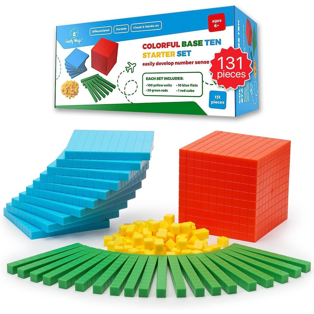 Simply magic 131 CÁI Base Ten Blocks for Math - Place Value Blocks, Base 10 Math Manipulators K-3, M