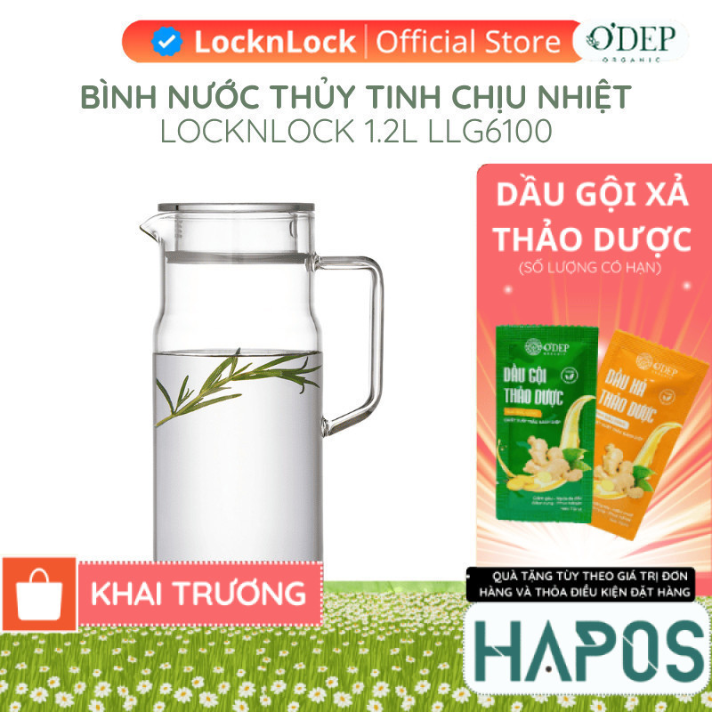 Bình nước thuỷ tinh LocknLock 1.2L chịu nhiệt Metro Glass LLG6100 - HAPOS HEL