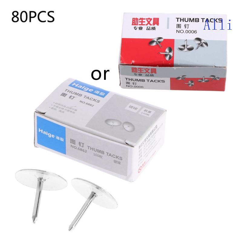 Alli 80 Gói Đa Năng Flat Ngón Tay Cái Móng Tay Đẩy Chân Thép Bạc Pushpin Cho Hình Ảnh Tường Bản Đồ B