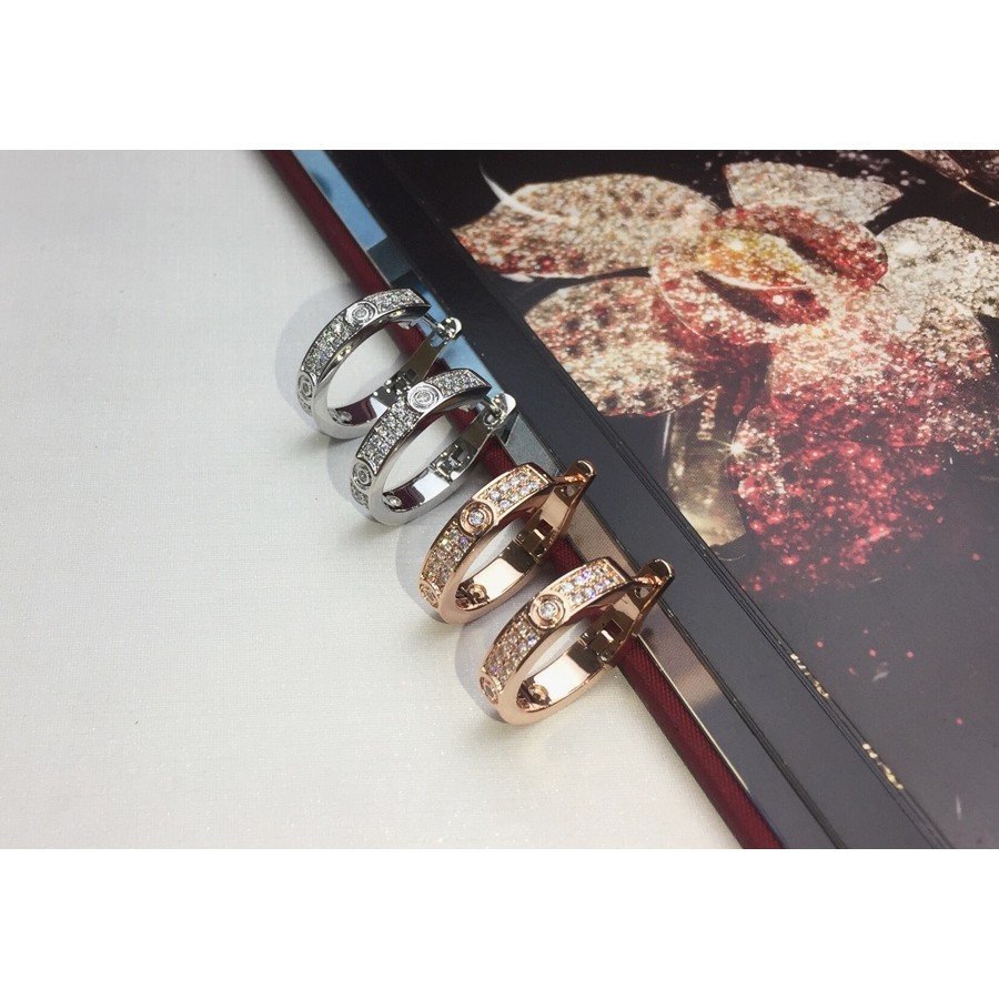 Bông tai khóa tai cổ điển HJC5, họa tiết gypsophila và hoa hồng, vàng thật