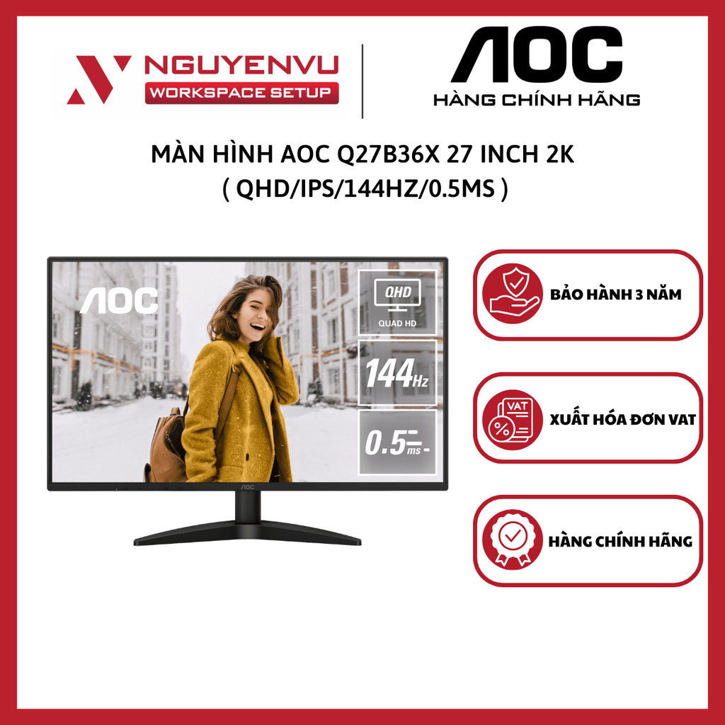 Màn Hình AOC Q27B36X 27 inch 2k ( QHD/IPS/144Hz/0.5ms ) - Hàng Chính Hãng