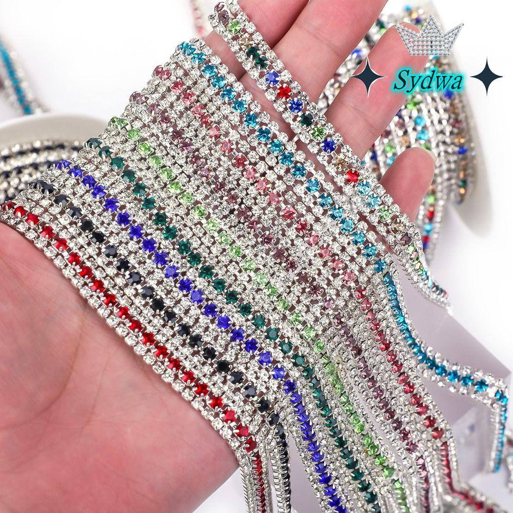 SYDWA 3Yards Pha Lê Dây Xích Viền Kim Cương Giả Nhiều Màu Sắc, Trang Sức Làm 3 Hàng Bling Đế Bạc Đón