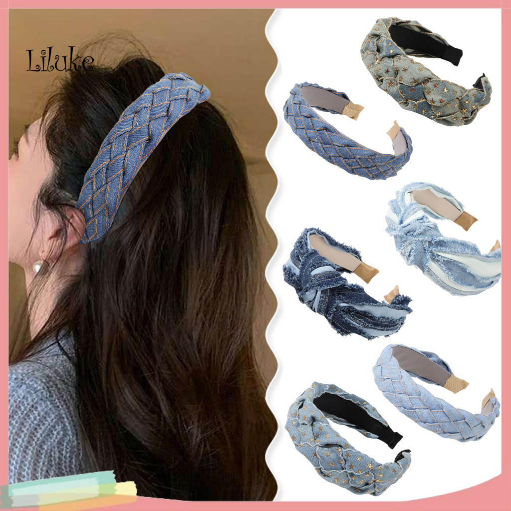 LK Headband Denim Retro, Thiết Kế Rộng Thời Trang, Phù Hợp Mặc Dự Tiệc Và Đông Nam