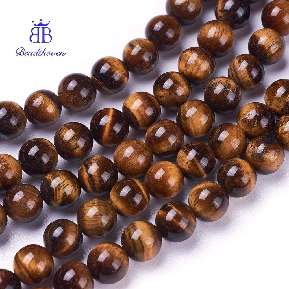 Dây Chuyền Hạt Hổ Mắt Màu Nâu Vàng, Đường Kính 8mm, Chất Lượng Cấp AB, Mỗi Sợi Có 46-48 Hạt, Chiều D