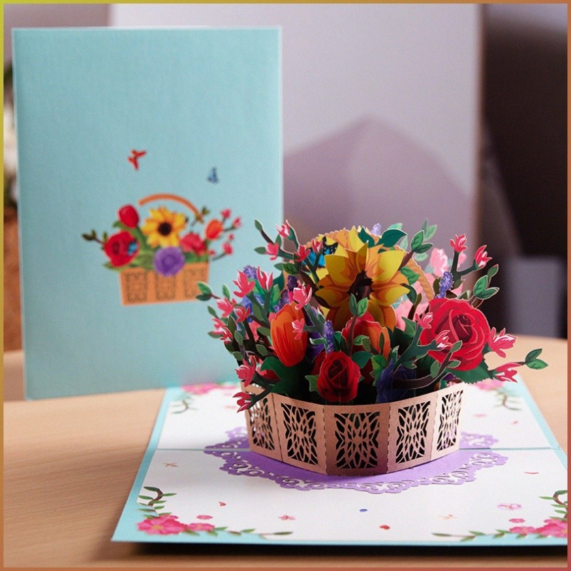 【3D Handmade Watercolor Art】Valentine's Lily Basket Greeting Card - 3D Greeting Card/Watercolor