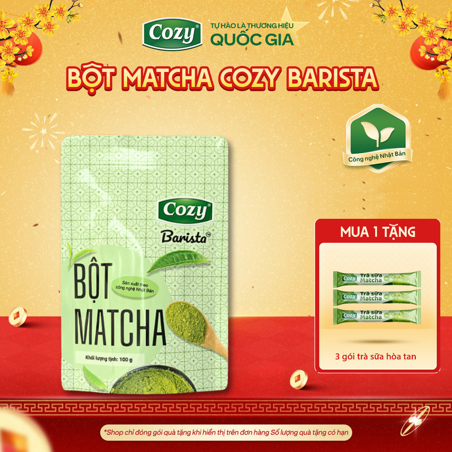 Bột Matcha Cozy Barista, Bột Trà Xanh Pha Matcha Latte Dây Chuyền Sản Xuất Nhật Bản Gói 100g