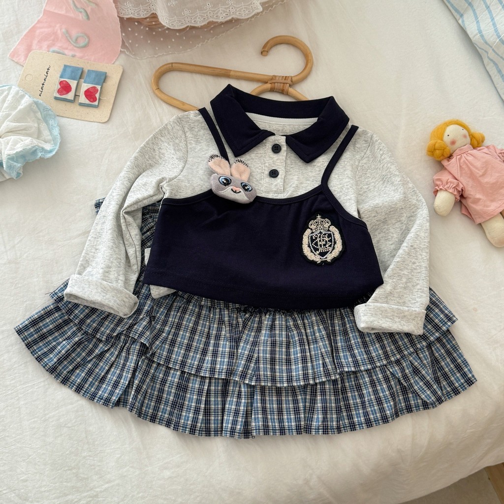 Phiên Bản Hàn Quốc Mùa Xuân Phong Cách Mới Judy Top Bánh Váy Bé Gái Mùa Xuân Hai Mảnh Phù Hợp Với DF