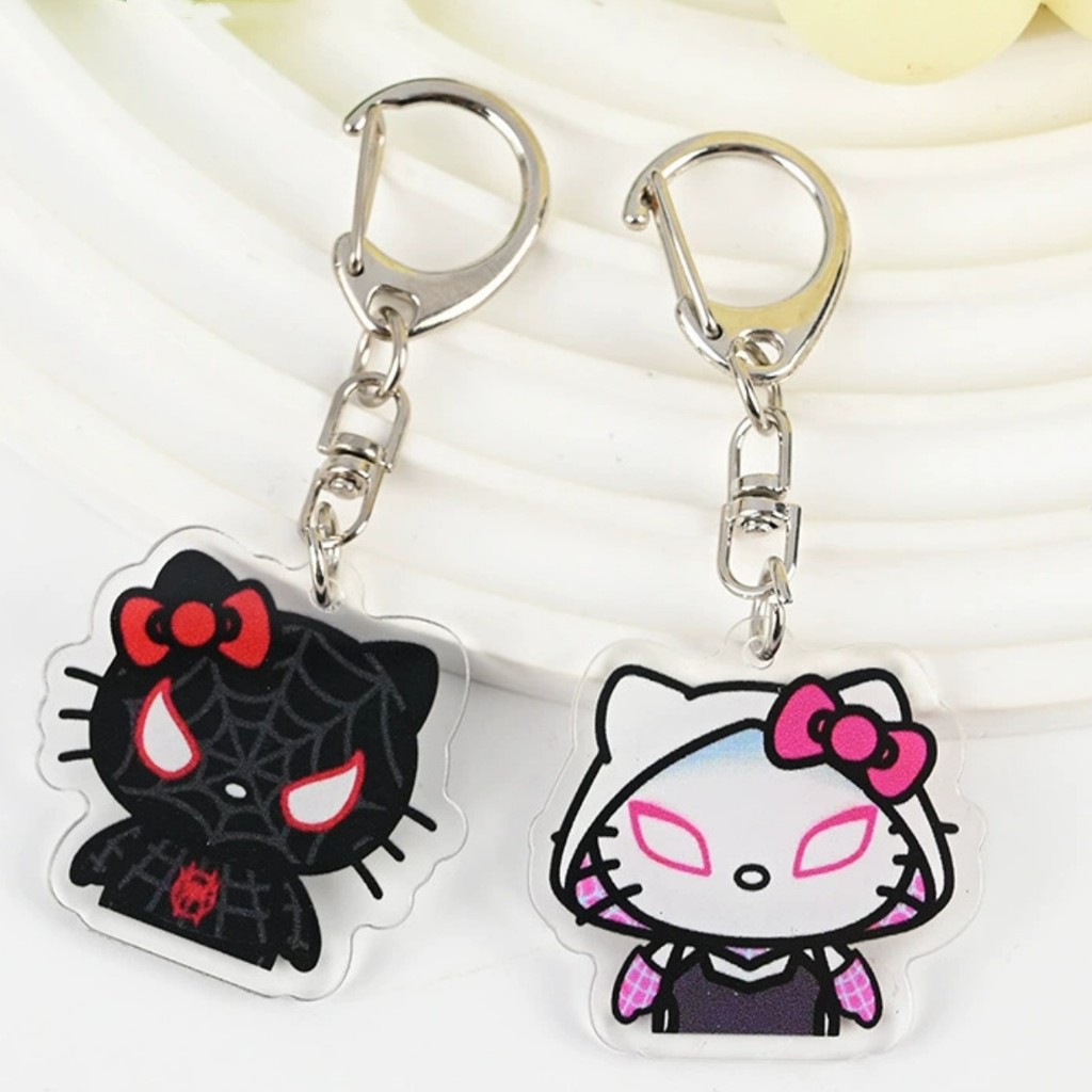 Japanese  acrylic cute pendant cat Spiderman car keychain doll cartoon school bag accessories childr