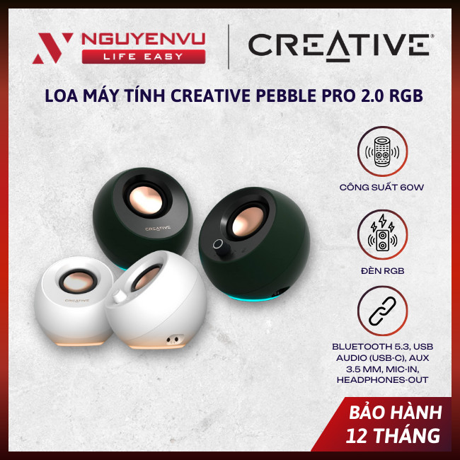 [CHÍNH HÃNG] Loa máy tính Creative Pebble Pro 2.0 RGB - Công suất 60W USB-C Bluetooth 5.3 - BẢO HÀNH