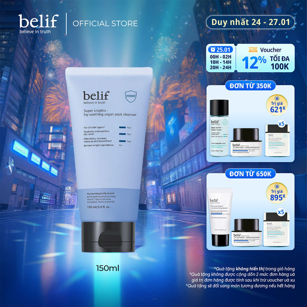 [belif Official] Sữa rửa mặt thuần chay làm dịu và cấp ẩm Belif Super Knights (150ml)