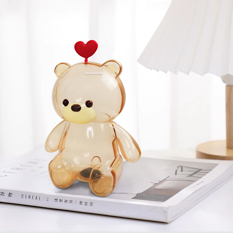 Hot Sale#Transparent Money Box for Children, Trendy Bear Piggy Bank, Cute and Durable Large Capacity