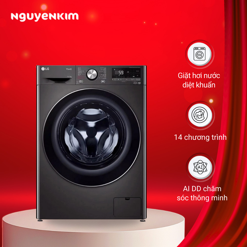 Máy giặt sấy cửa trước LG Inverter FV1411D4B 11/7kg