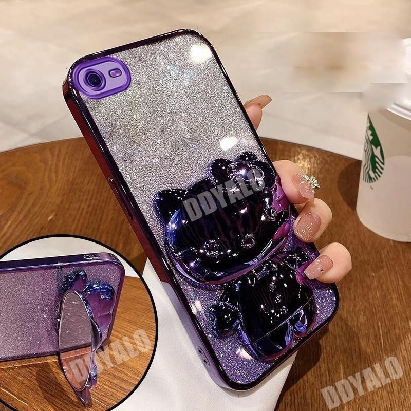 Vỏ Sang Trọng Cho OPPO a1k OPPO A3S OPPO A12E Ốp Lưng Với Mạ 3D Dễ Thương Đáng Yêu Mèo Kitty Đứng Gư