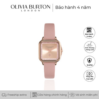Đồng hồ nữ Olivia Burton Grosevnor hồng mặt vuông dây da 28mm