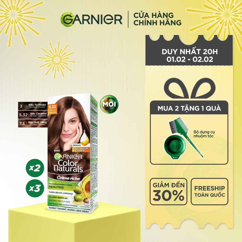 Kem Nhuộm Tóc Tại Nhà Màu Thời Trang - Công nghệ Colorboost kết hợp 3 loại dầu hạt Garnier Color Nat