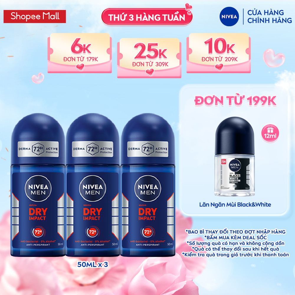Bộ 3 Lăn Ngăn Mùi NIVEA MEN Khô Thoáng (50 ml) - 81610x3