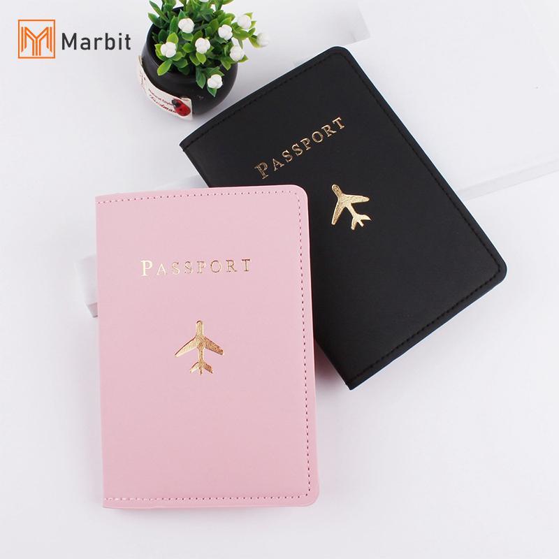 [Mar-T] Lover Couple Passport Cover Hot Stamping Plane Travel Passport Cover Holder