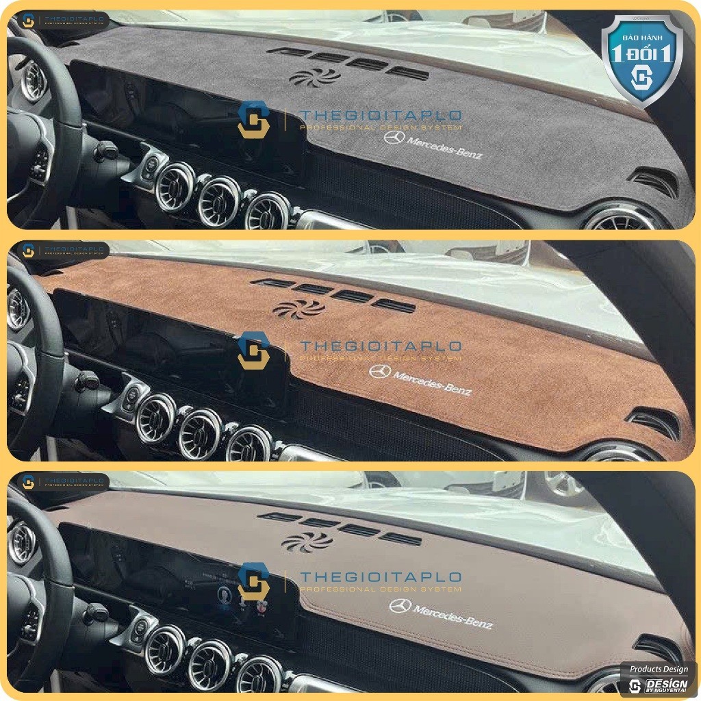 [Mercedes GLB200 AMG] Thảm taplo ô tô da vân gỗ, da fiber, lông cừu và tuyết nhung 3 lớp chống nắng 