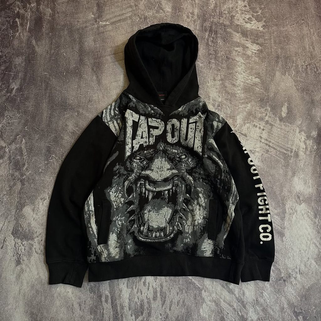 Tapout Thêu Đồ Họa Dây Kéo Áo Vintage Y2k Hip Hop Dạo Phố Quá Khổ Áo Khoác Quần Áo