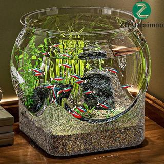 ZHAOcaimao Bát cá tròn ZHAOCAIMAO, Bể cá để bàn có thể tháo rời siêu trong suốt, Trang trí chống vỡ S M L Goldfish Bowl Viewing Tank Trang trí máy tính để bàn