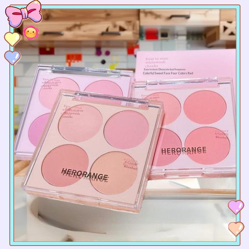 [beautifulhome] Bộ trang điểm phấn má hồng 4 màu HERORANGE Hỗn hợp màu sắc ấm áp Matte Cheek Powder 