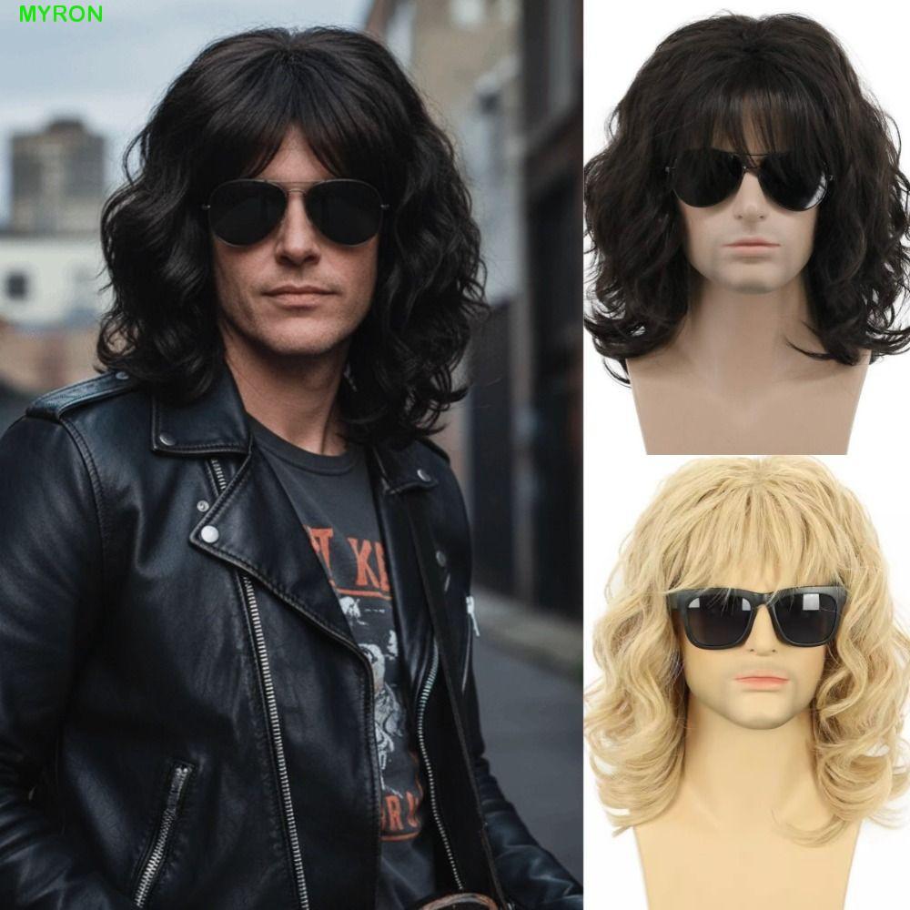 MYRON Tóc Giả Cosplay Nam, Phù Hợp Style Hippie 70s-80s, Tóc Nâu Dài Sóng Tự Nhiên