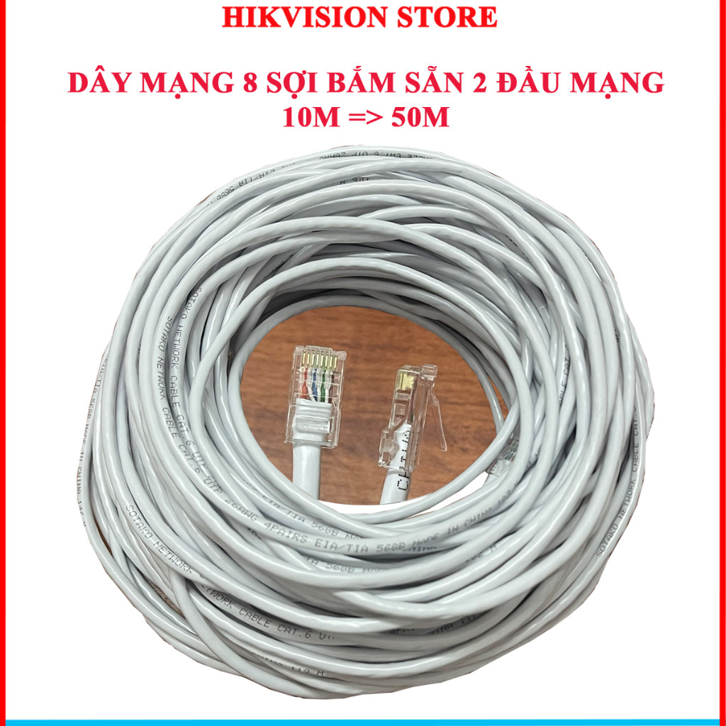 Dây Mạng Cat6 Bấm Sẵn 2 Đầu mạng 10m => 50m, Dây cáp mạng lan chính hãng, Dây mạng 8 sợi bấm 2 đầu m