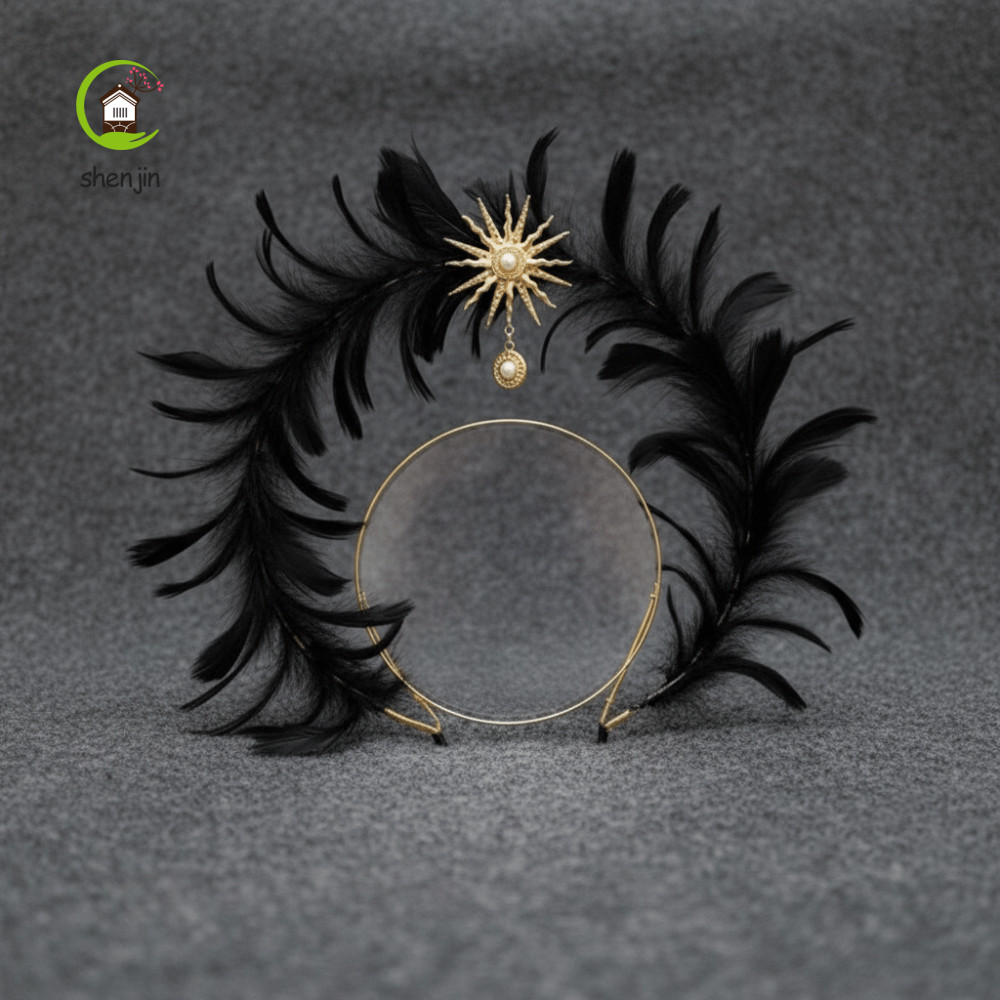 SHENJIN Feather Glory Crown Headband, Dress Up Đạo cụ hai lớp Virgin Mary Queen Tiara, Gothic Vintag