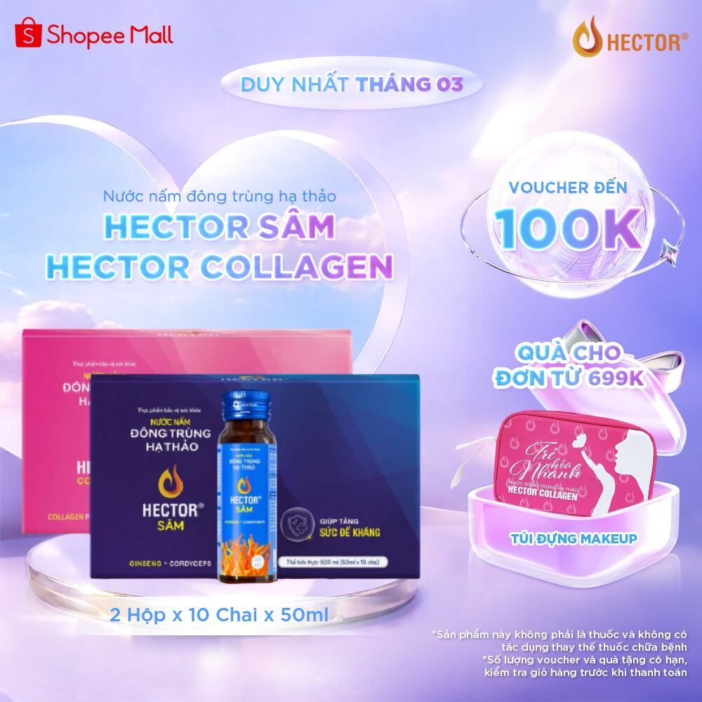 Bộ 2 Hộp Nước Nấm Đông Trùng Hạ Thảo HECTOR Sâm và HECTOR Collagen tăng đề kháng, bổ sung collagen