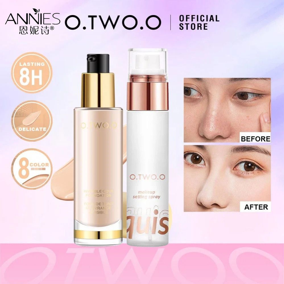 ♕ Bộ 2 sản phẩm O.two.o Gold Foundation Makeup Setting Spray Set Brightening Moisturizing Liquid Fou