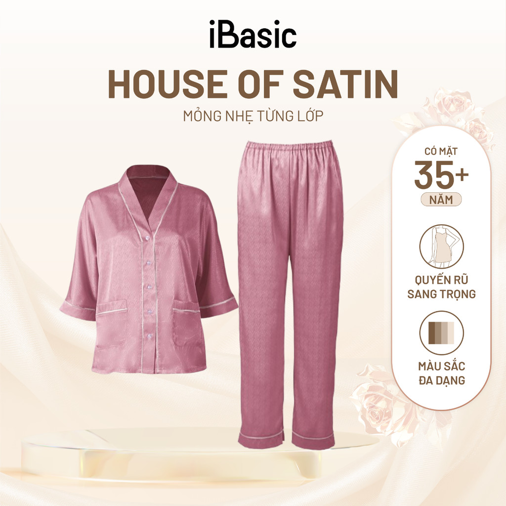 Đồ bộ mặc nhà nữ iBasic pyjama lụa satin xước quần dài áo tay lửng HOMW049