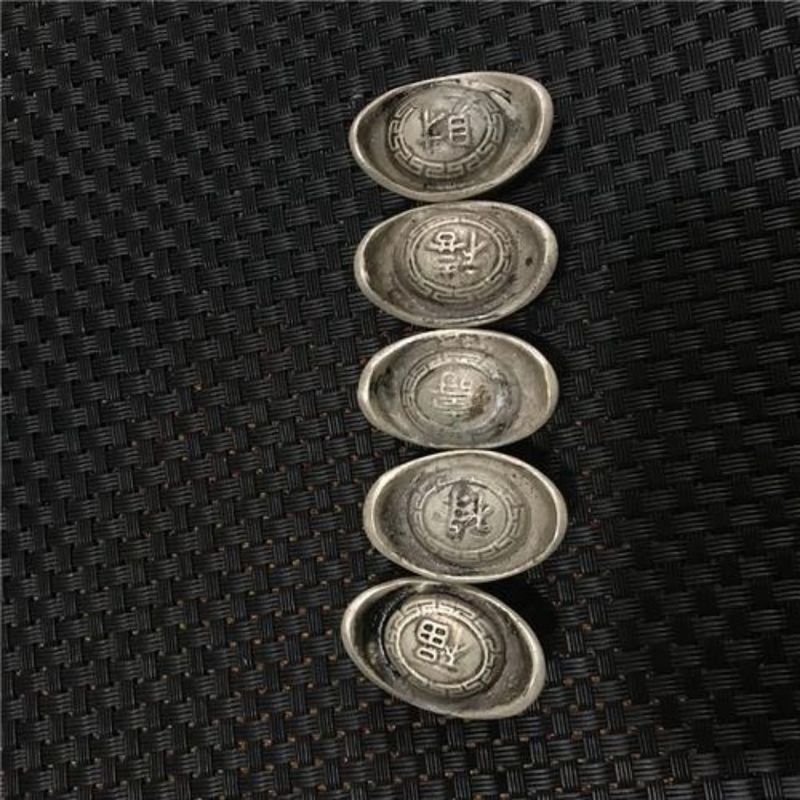 Ok Qing Dynasty Bạc Thỏi Kích Thước Nhỏ Fu Lu Shou Xi Cai Một Bộ Giá Đồng Xu Cổ Tiền Xu Đồ Trang Trí
