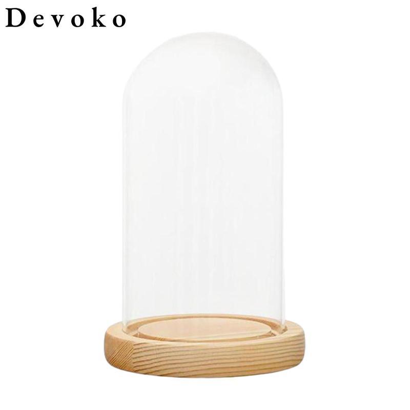 Devoko Display Cloche Dome Glass Bell Jar có đế gỗ Vỏ trong suốt trưng bày Hộp trưng bày Giá đỡ tròn