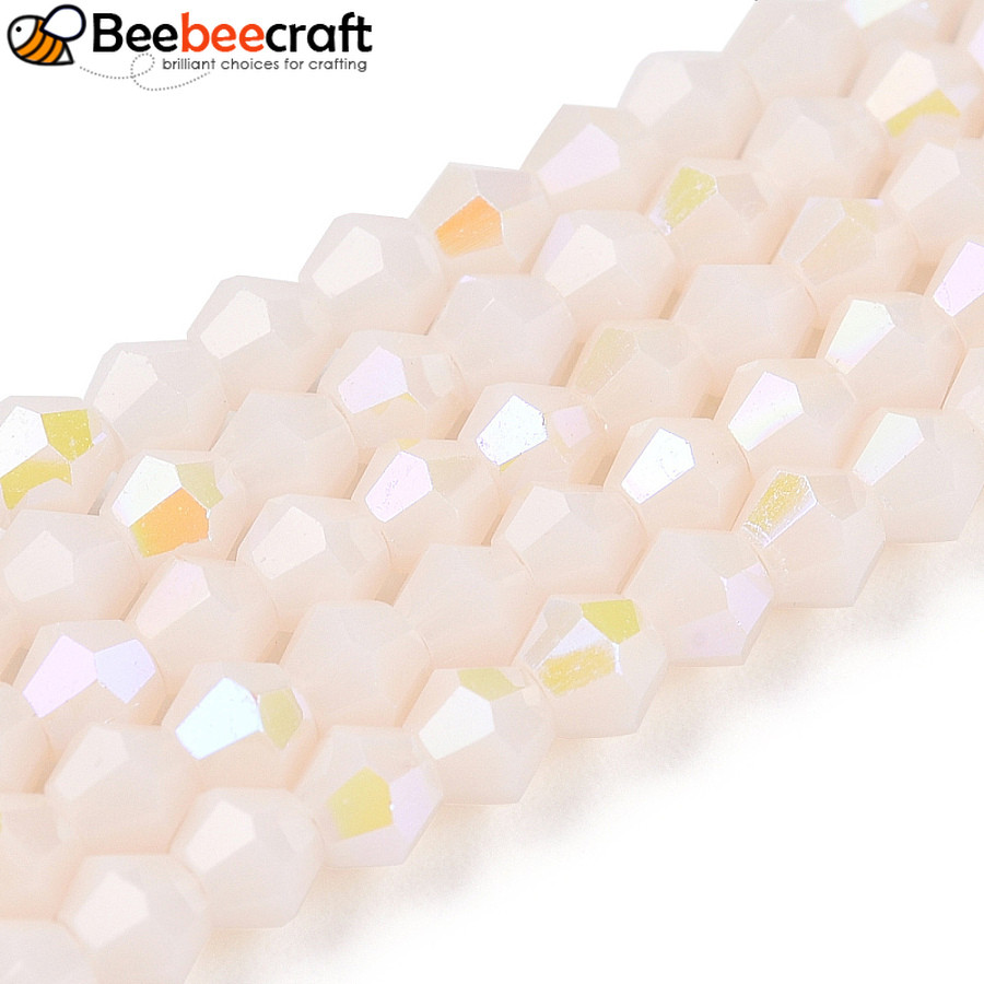 Dây Chuyền Thủy TinhOpaque Mạ Điện Hạt Bicone Cổ Trắng, Kích thước: 2.9-3.3x2.5mm, Lỗ: 0.7mm, Số lượ