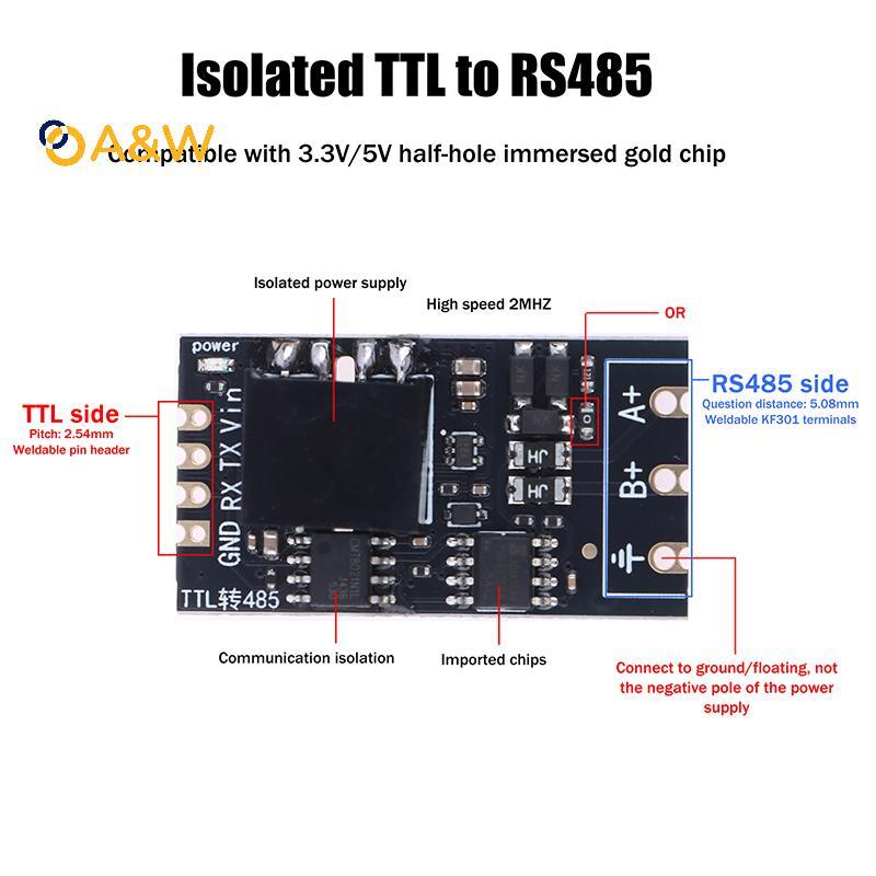 A & W 1 / 2 Cái Cách ly TTL sang RS485 Mô-đun bảng cấp độ Serial Tự động đảo ngược tốc độ cao 2Mbps 