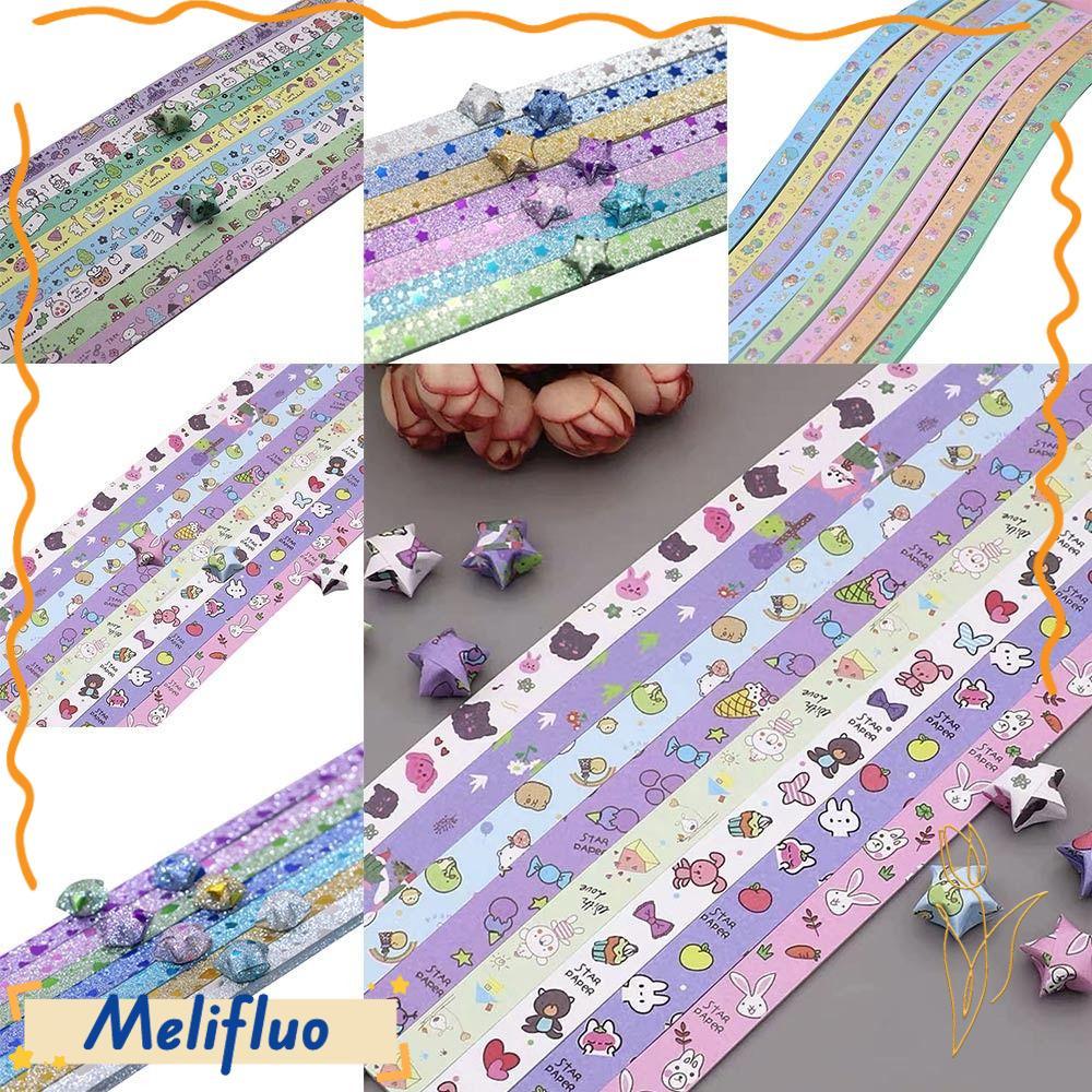 Dải giấy ngôi sao MELIFLUO, Phim hoạt hình đầy màu sắc Giấy Origami, Ngôi sao may mắn một mặt dễ thư